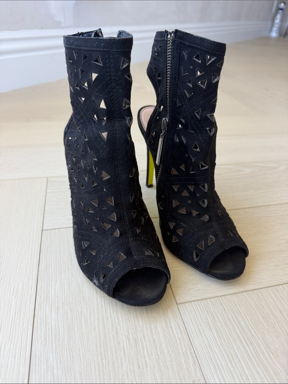 Kurt Geiger Carvela Black Laser-Cut Peep-Toe Stiletto Ankle Boots